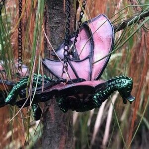 Dragon Resin Stained Glass Suncatcher Pink Wings Fantasy Hanging Ornament 5x2x3"